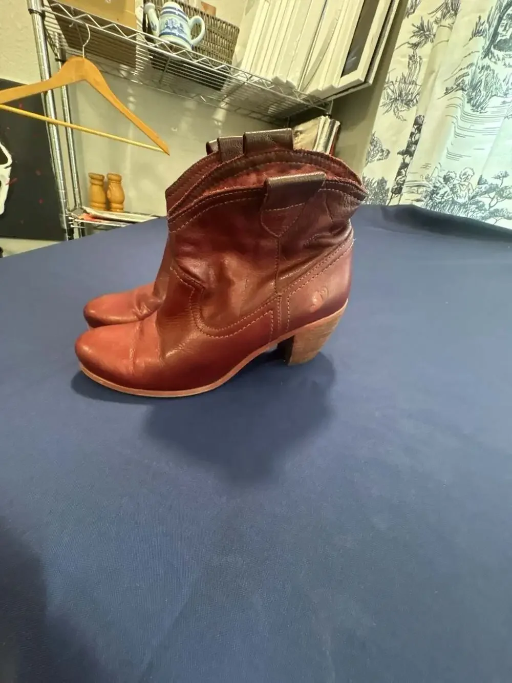 Felmini Deep Cognac  Leather Western Ankle Boots with Striped Lining